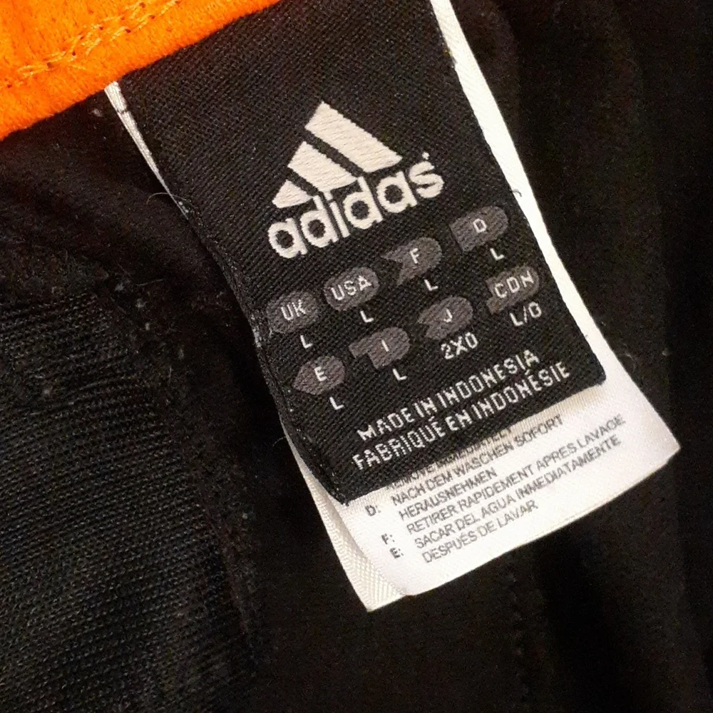 Adidas Black Tricot Track Pants Orange Waistband Straight Leg SIZE L
